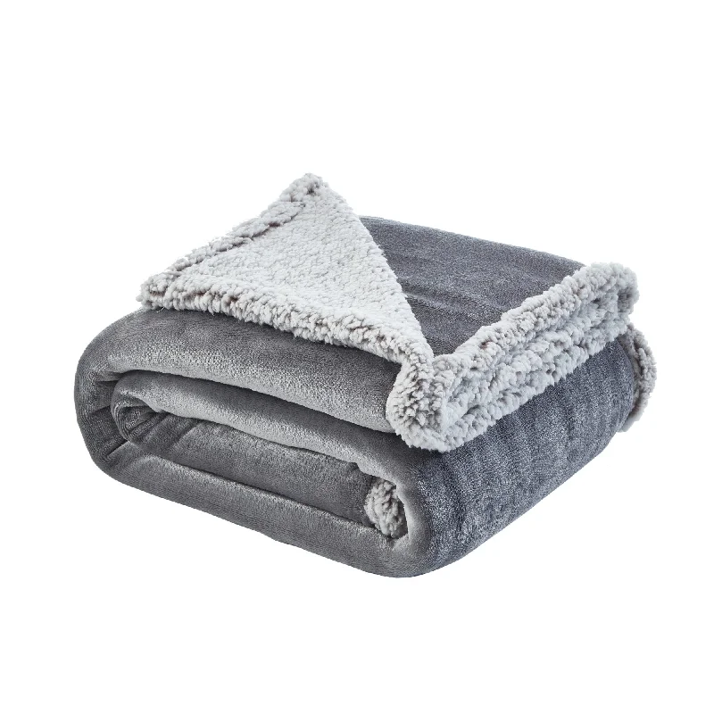 50" X 60" Light Gray Knitted Polyester Plush Throw Blanket