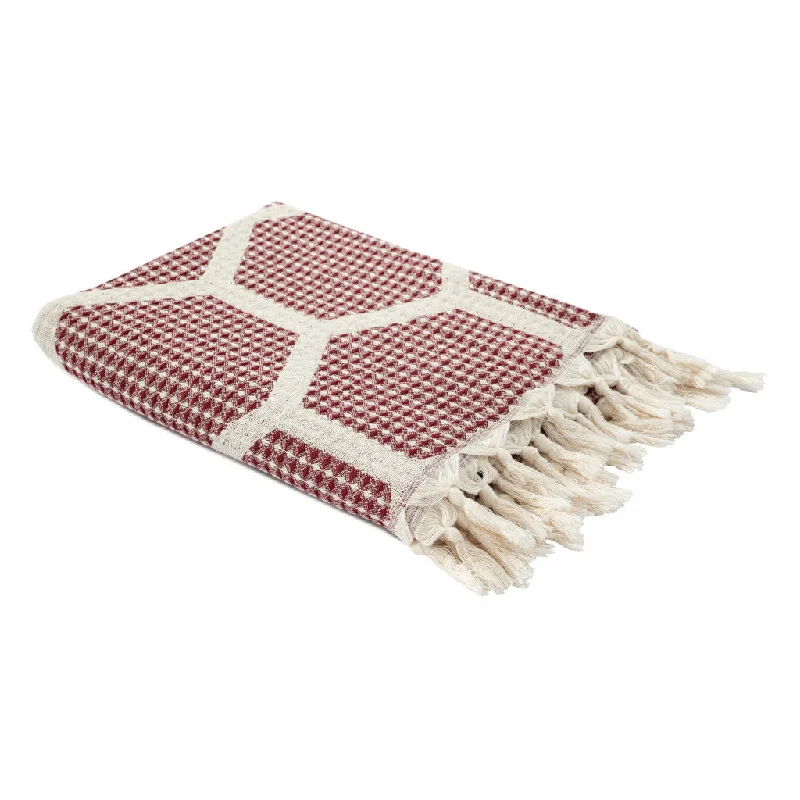 60" X 50" Red Woven Cotton Geometric Throw Blanket with Fringe