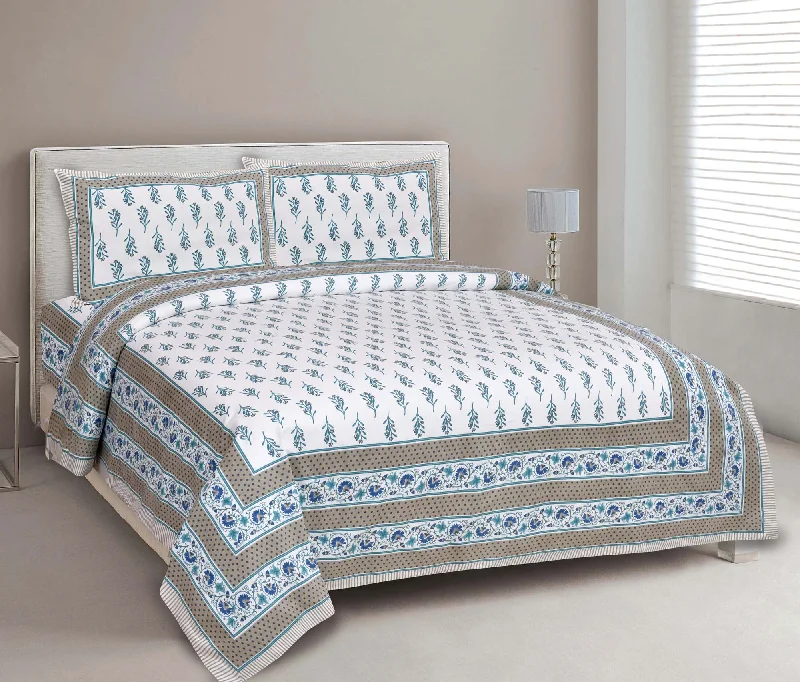 Blue Berry Grey Border Rich Premium Pure Cotton Double BedSheet