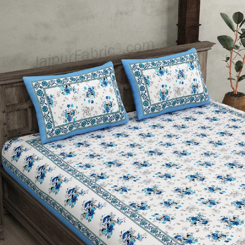 Blue Bunch of Flowers Double Bedsheet