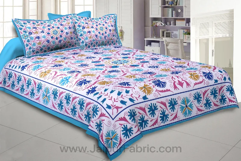 Blue Festive Vibes Double Bedsheet