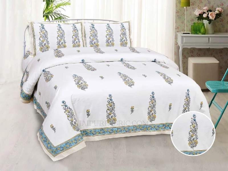 Blue Purpurea Super Fine Cotton Block Print King Size Bedsheet