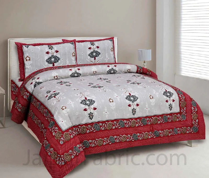 Carnations Red Floral Pure Cotton Double Bedsheet