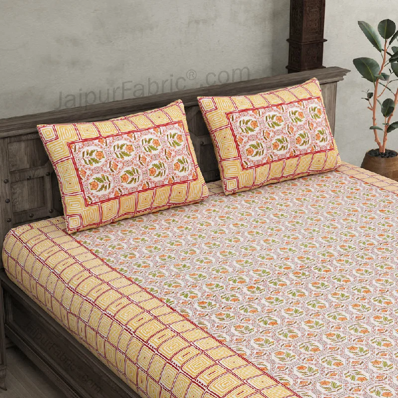 Creamy Stylish Square Waves Double Bedsheet