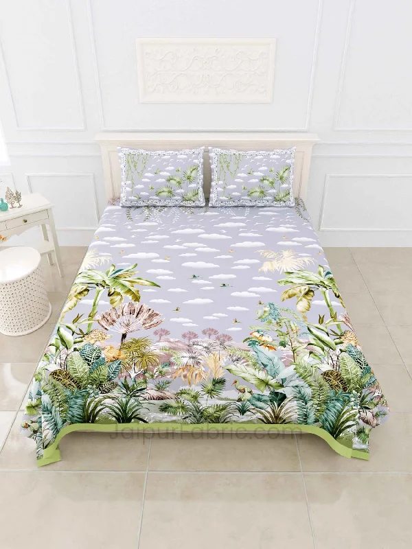 cyperus green digital print luxury cotton king size bedsheet