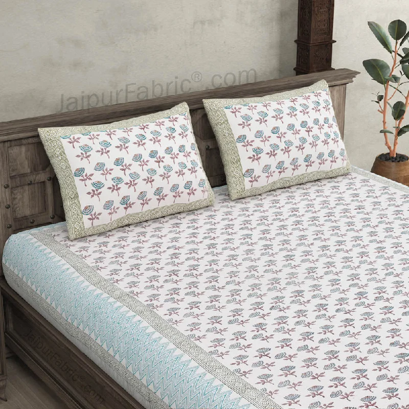 Dotted Flowers Hand Block Print Double Bedsheet