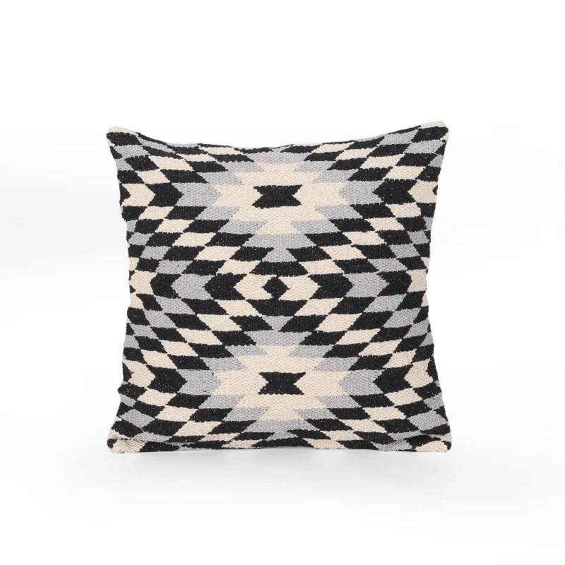 Esther Boho Cotton Throw Pillow, Black and White