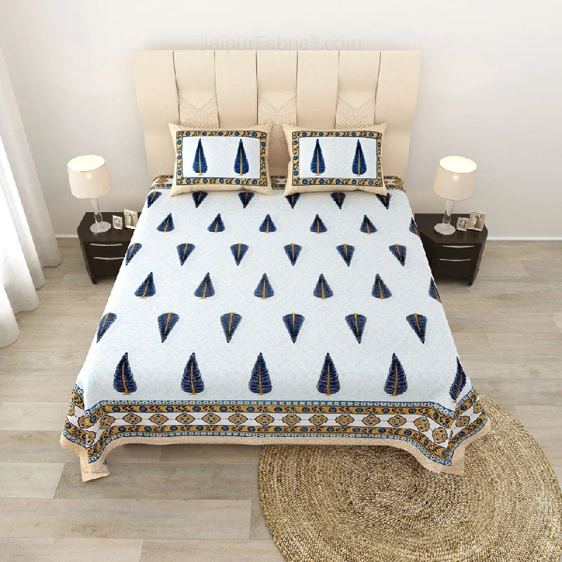 Ethnic Motif Blue Block Print Pure Cotton Double Bedsheet