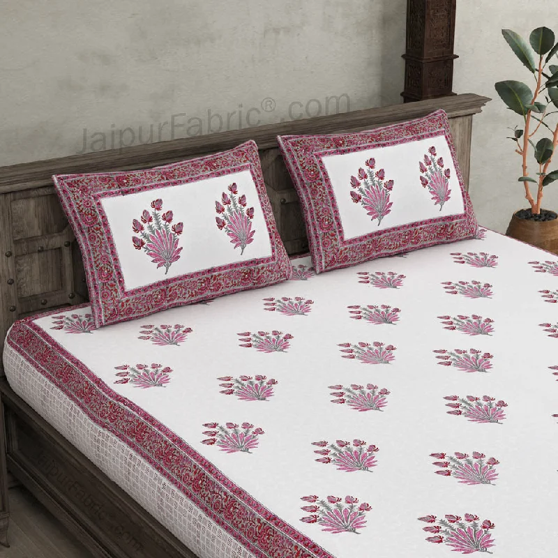 Feathers of Fortune Pink Hand Block Print Double Bedsheet