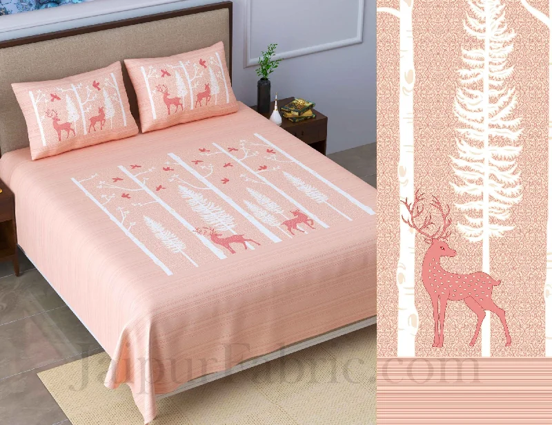 forest deer pastel peach king size pure cotton bedsheet