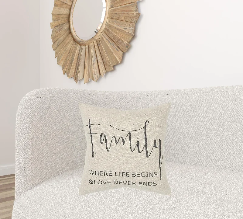 Gray Cream Canvas Family Love Throw Pillow