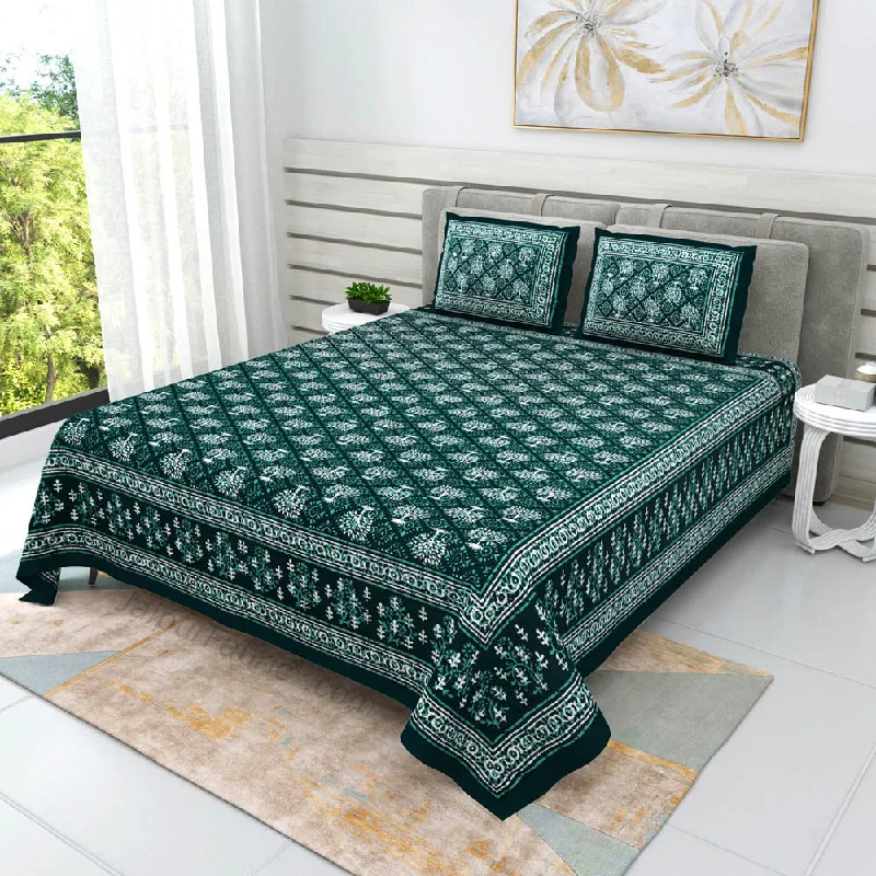 Green Topiary Dabu Print Jaipuri Double Bedsheet