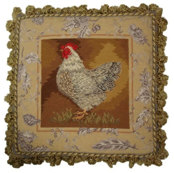 Hen Facing Left on Brown - 20" x 20" needlepoint pillow