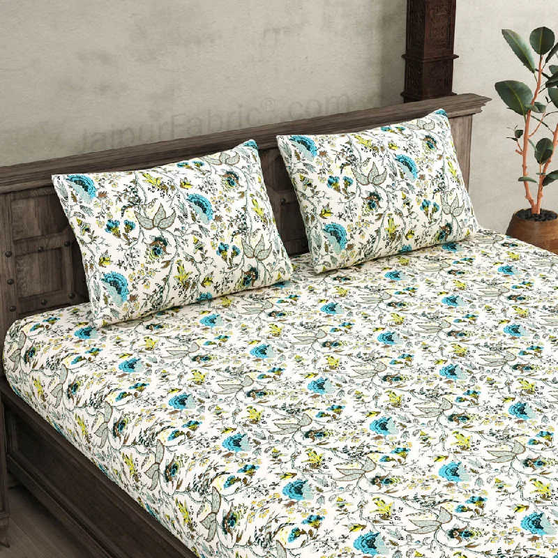 JaipurFabric® anokhi print bluish floral king size bedsheet