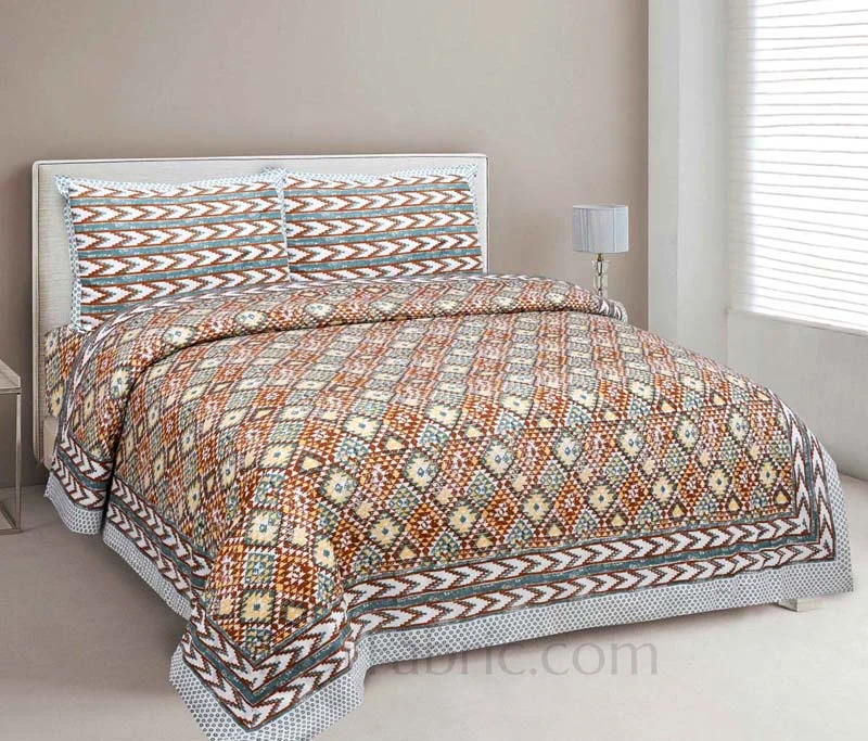 Kaleidoscope Brown Cotton Double Bedsheet