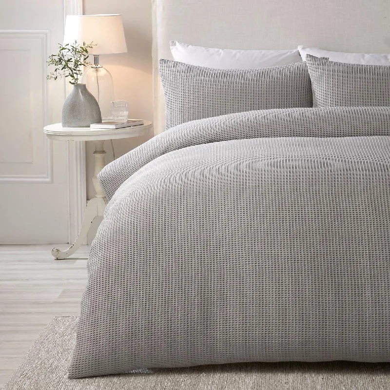 Lindly Waffle Duvet Cover Set Silver