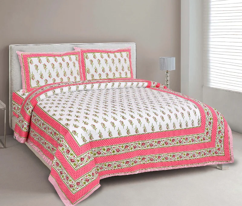 Pink Berry Grey Border Rich Premium Pure Cotton Double BedSheet