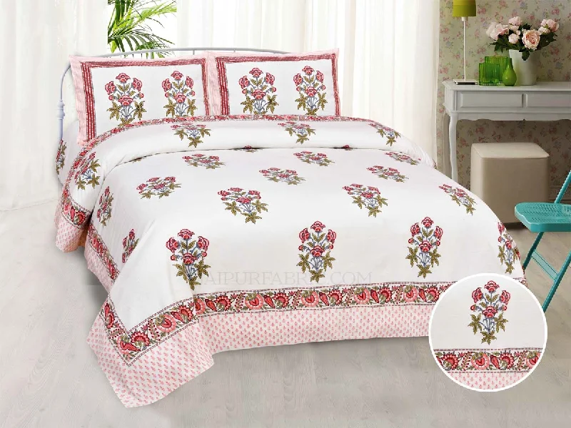 Pink Rajasthan Royal Super Fine Cotton Block Print King Size Bedsheet