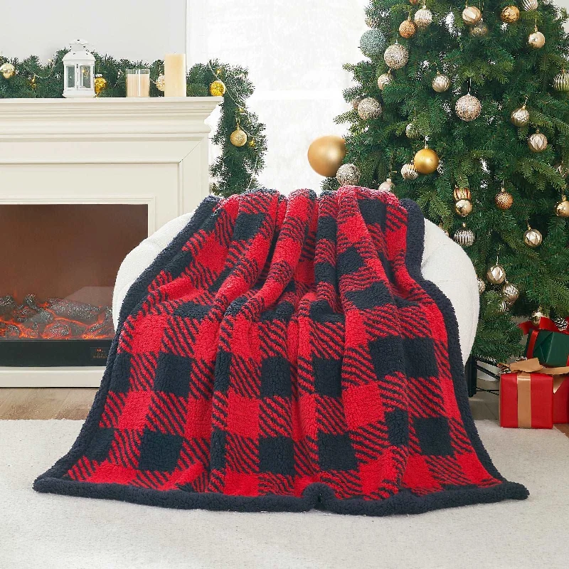 Reversible Sherpa Blanket Buffalo Plaid Throw