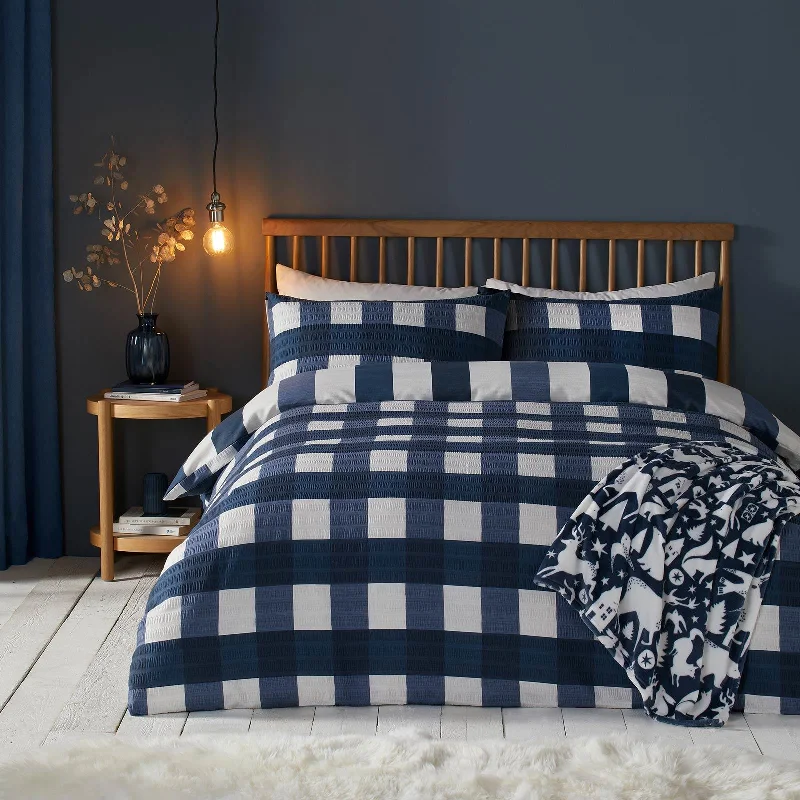 Seersucker Gingham Duvet Cover Set Navy