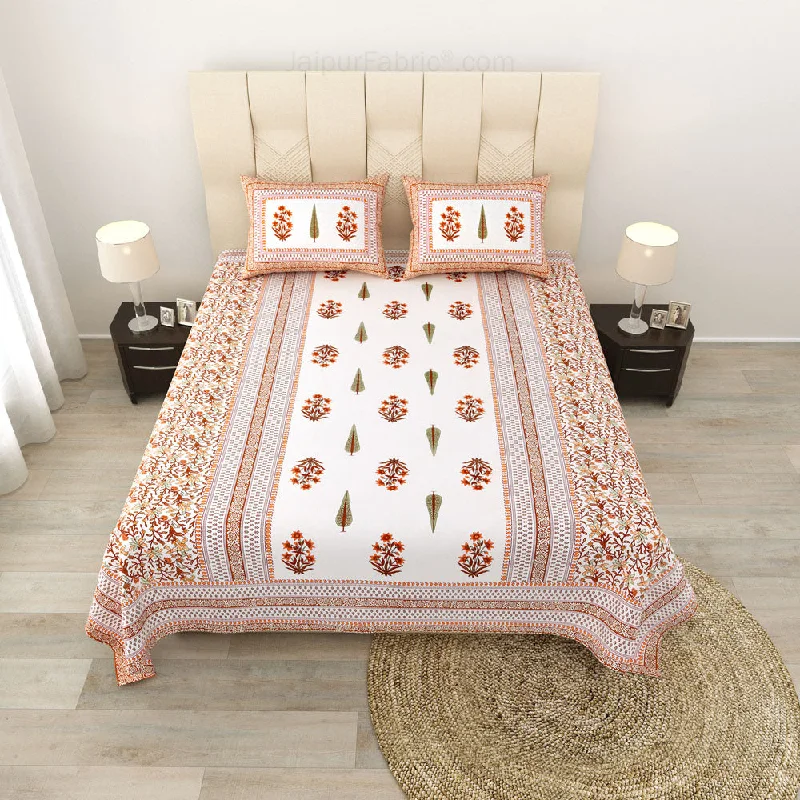 Serene Symmetry PeachBlock Print Pure Cotton Double Bedsheet