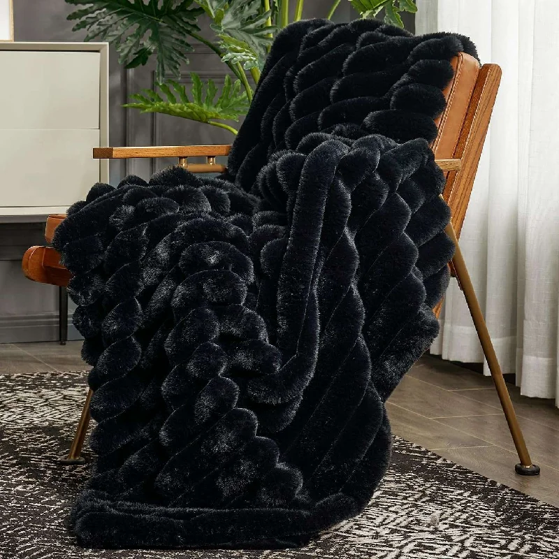 Striped Faux Fur Throw Blanket