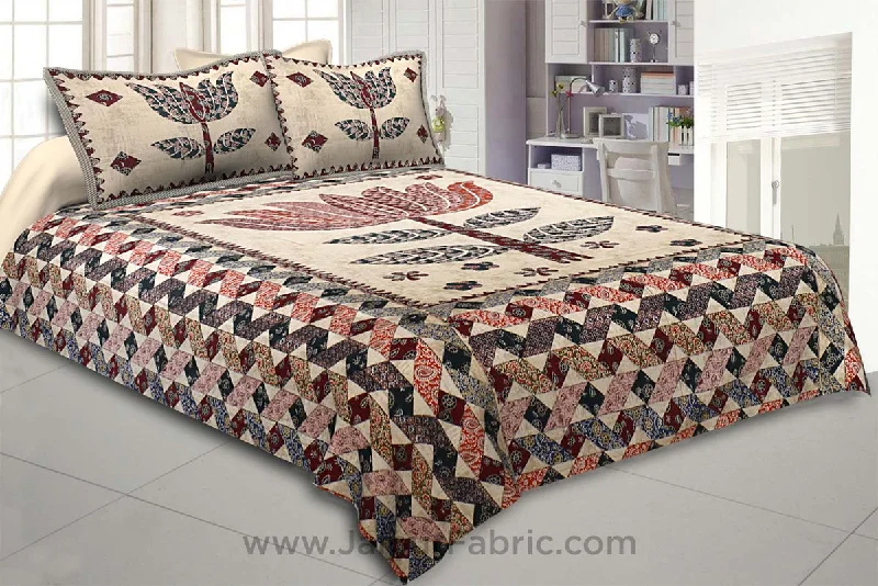 The Big Lotus in Cream Red Double BedSheet