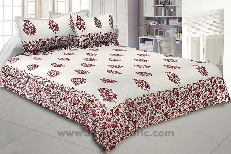 Traditional Tree Pink Hand Block Print Double Bedsheet