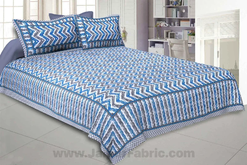 Zigzag Pulse Sky Blue Double Bedsheet