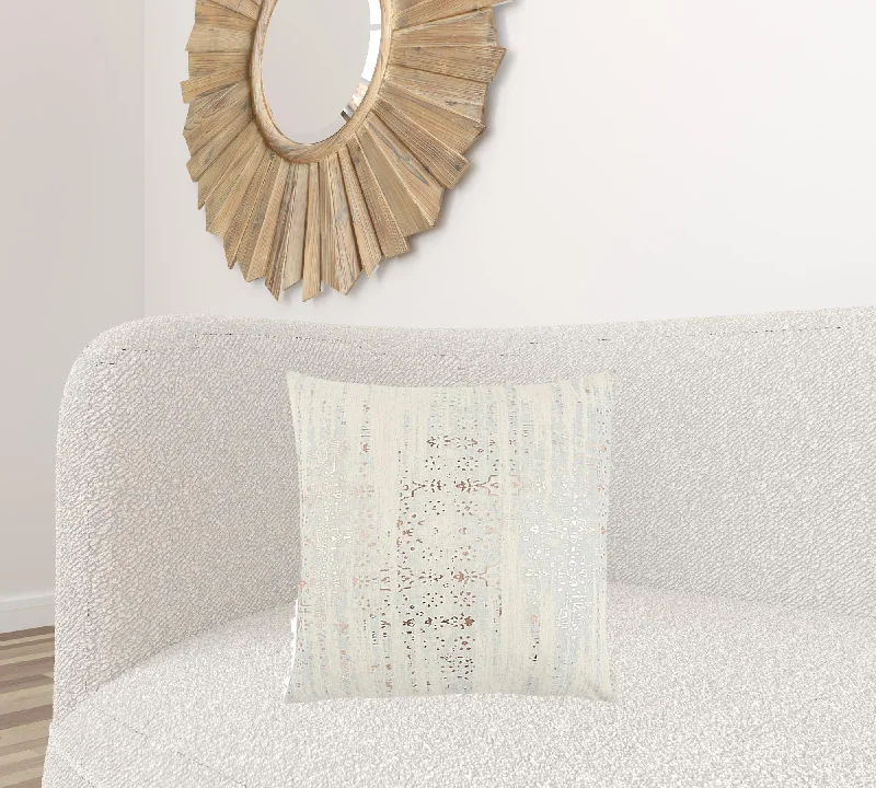 Ivory Silver Distressed Vintage Throw Pillow